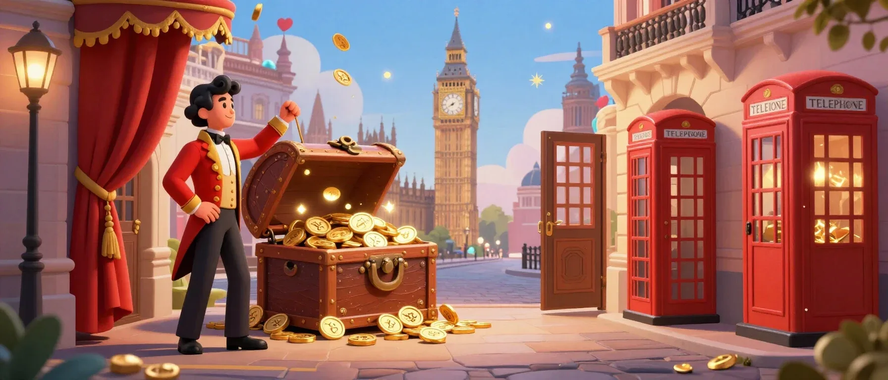 Party Spinz Casino bonus treasure chest with coins and free-spin tokens